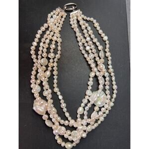 Lucas Lameth White cultured pearl five strand necklace with 925 silver clasp